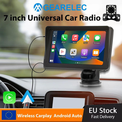 Rádio de Carro Portátil Multimédia com Tela Touch de 7 polegadas, CarPlay, Android Auto e Câmera de Visão Traseira